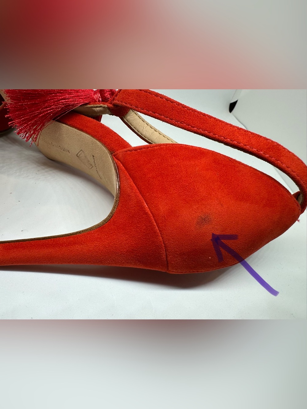 Antonio Melani Camalia Tomato Pure Red Suede Tassel Pointed Slingback Heels 8.5M - Picture 8 of 10